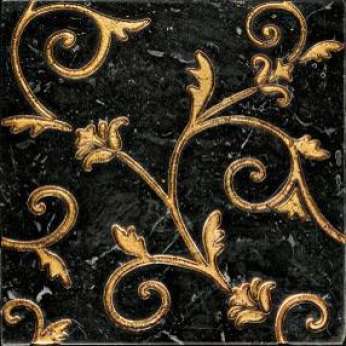 Мрамор Petra Antiqua Lacche 2 FLOWER  Fondo Nero Marquinia - Decoro Oro   30,5 x 30,5