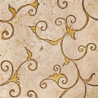 Мрамор Petra Antiqua Lacche 1 DAMASCO 2 Fondo Travertino Chiaro - Decoro Oro 30,5 x 30,5
