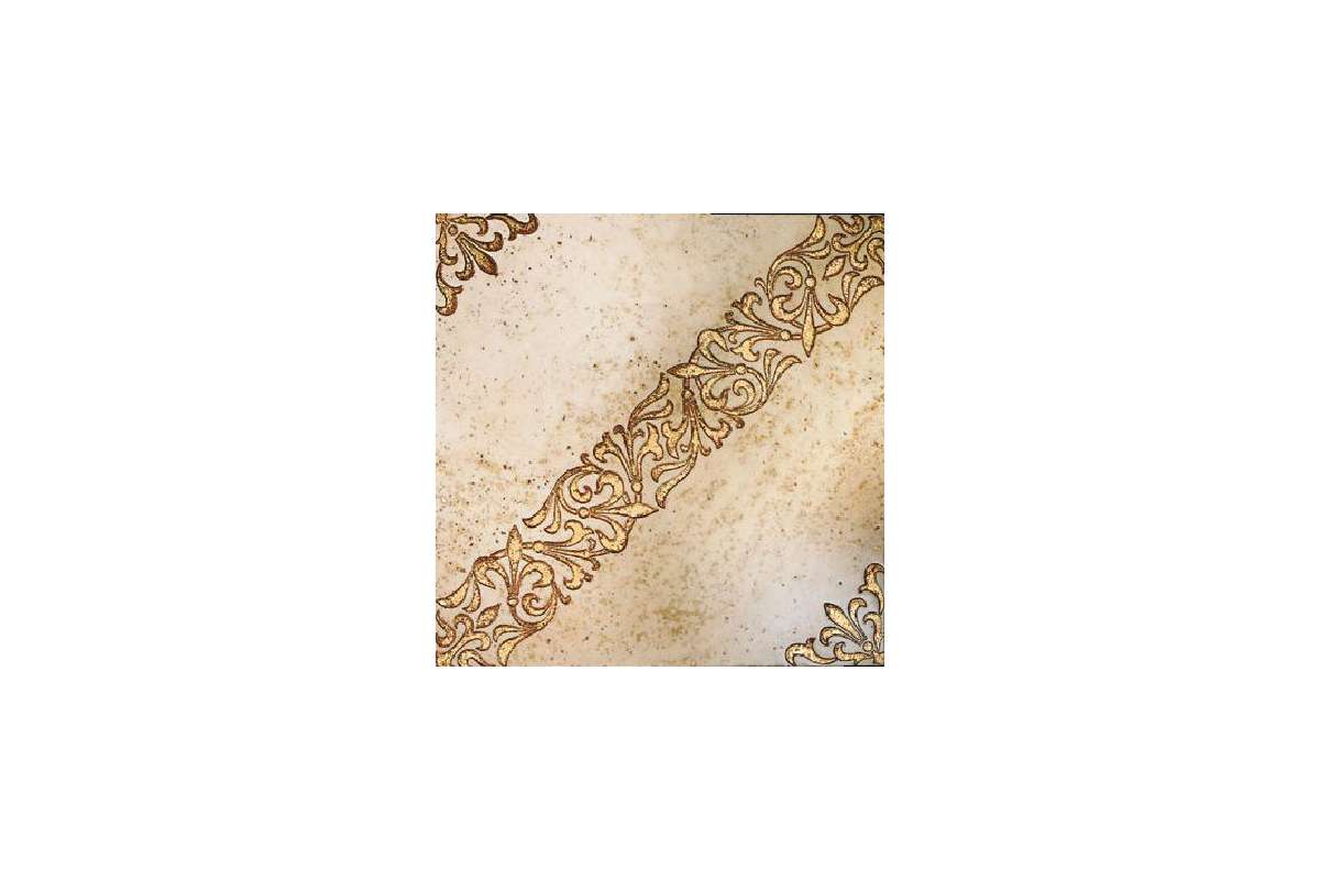 Мрамор Petra Antiqua Lacche 1 Scroll Fondo Travertino Chiaro - Decoro Oro 30,5 X 30,5