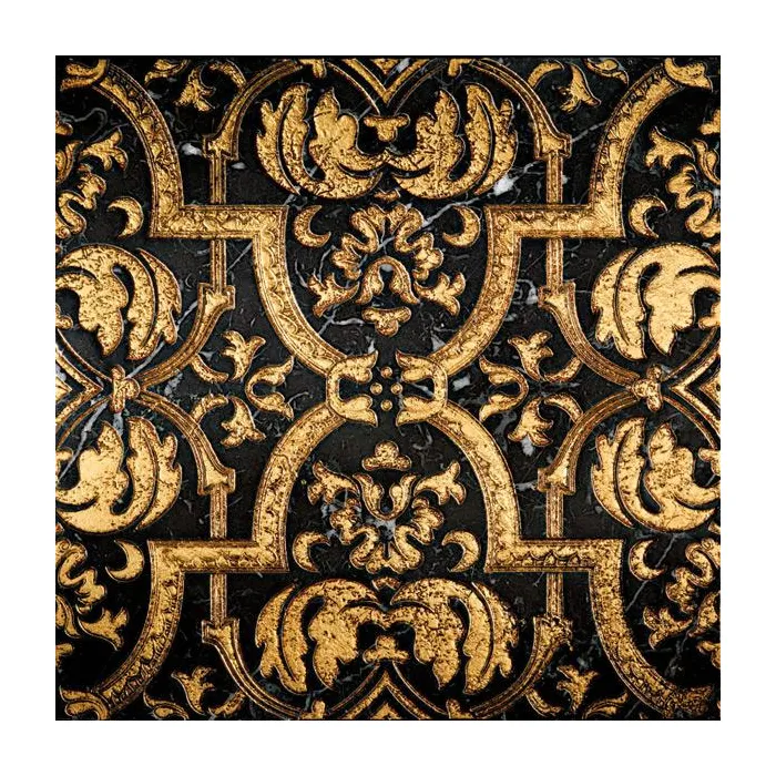 Мрамор Petra Antiqua Lacche 2 GLAMOUR 2 Fondo Nero Marquinia  Decoro Oro 30,5 x 30,5
