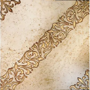 Мрамор Petra Antiqua Lacche 1 SCROLL Fondo Travertino Chiaro - Decoro Oro 30,5 x 30,5