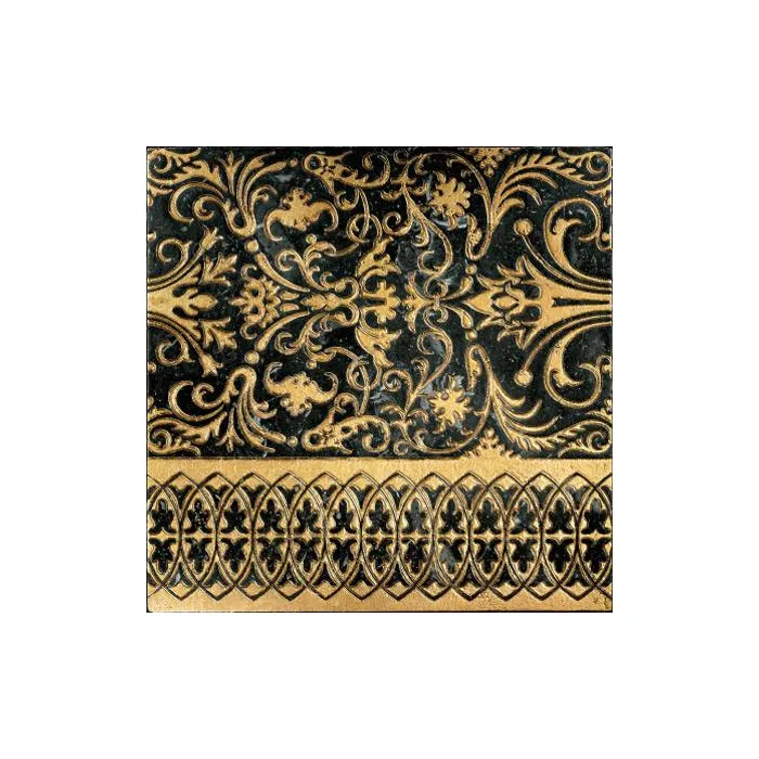 Мрамор Petra Antiqua Lacche 2 CAMELOT Fondo Nero Marquinia - Decoro Oro 30,5 x 30,5