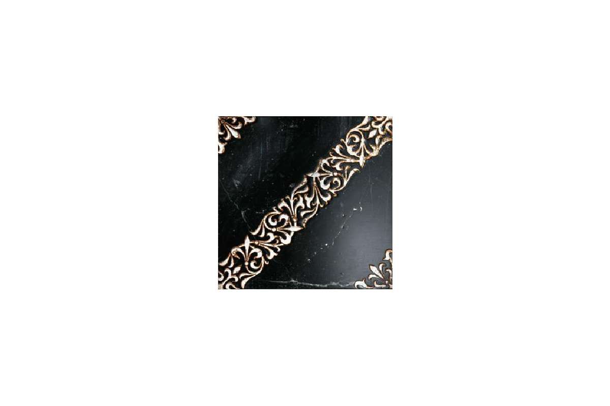 Мрамор Petra Antiqua Lacche 1 Scroll Fondo Nero Marquinia - Decoro Argento 30,5 X 30,5