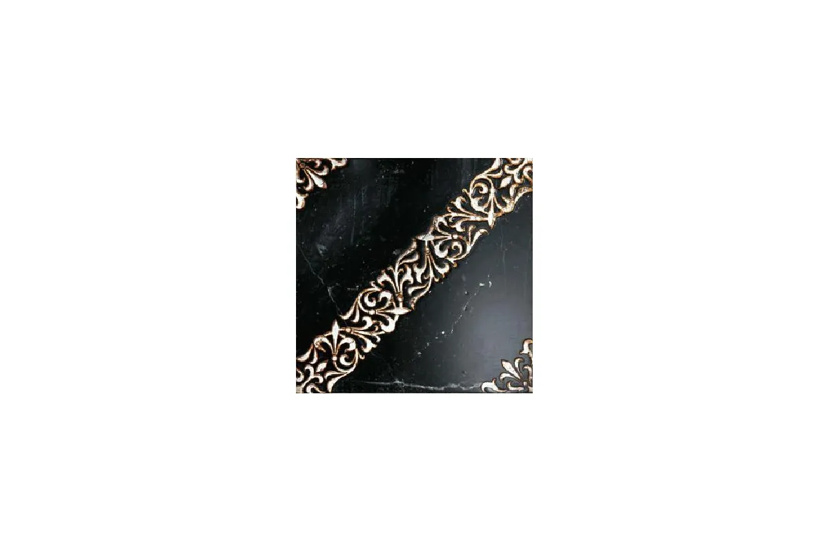 Мрамор Petra Antiqua Lacche 1 Scroll Fondo Nero Marquinia - Decoro Argento 30,5 X 30,5