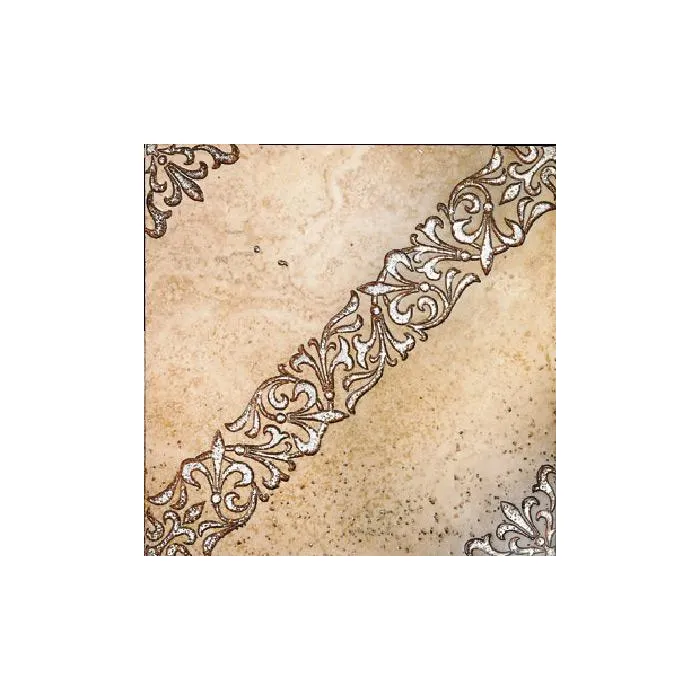 Мрамор Petra Antiqua Lacche 1 SCROLL Fondo Travertino Chiaro - Decoro Argento 30,5 x 30,5