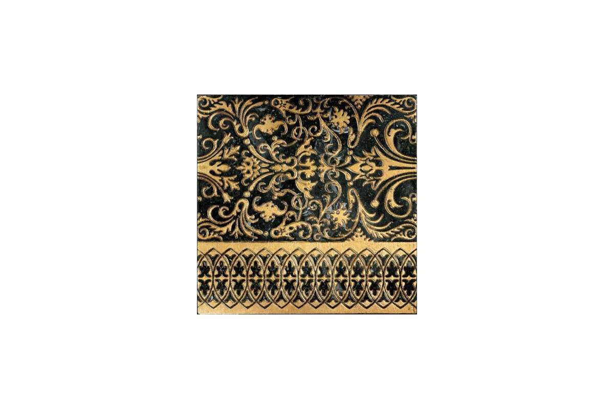 Мрамор Petra Antiqua Lacche 2 Camelot Fondo Nero Marquinia - Decoro Oro 30,5 X 30,5