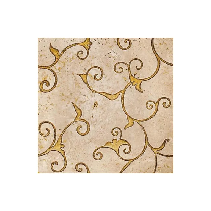 Мрамор Petra Antiqua Lacche 1 DAMASCO 2 Fondo Travertino Chiaro - Decoro Oro 30,5 x 30,5