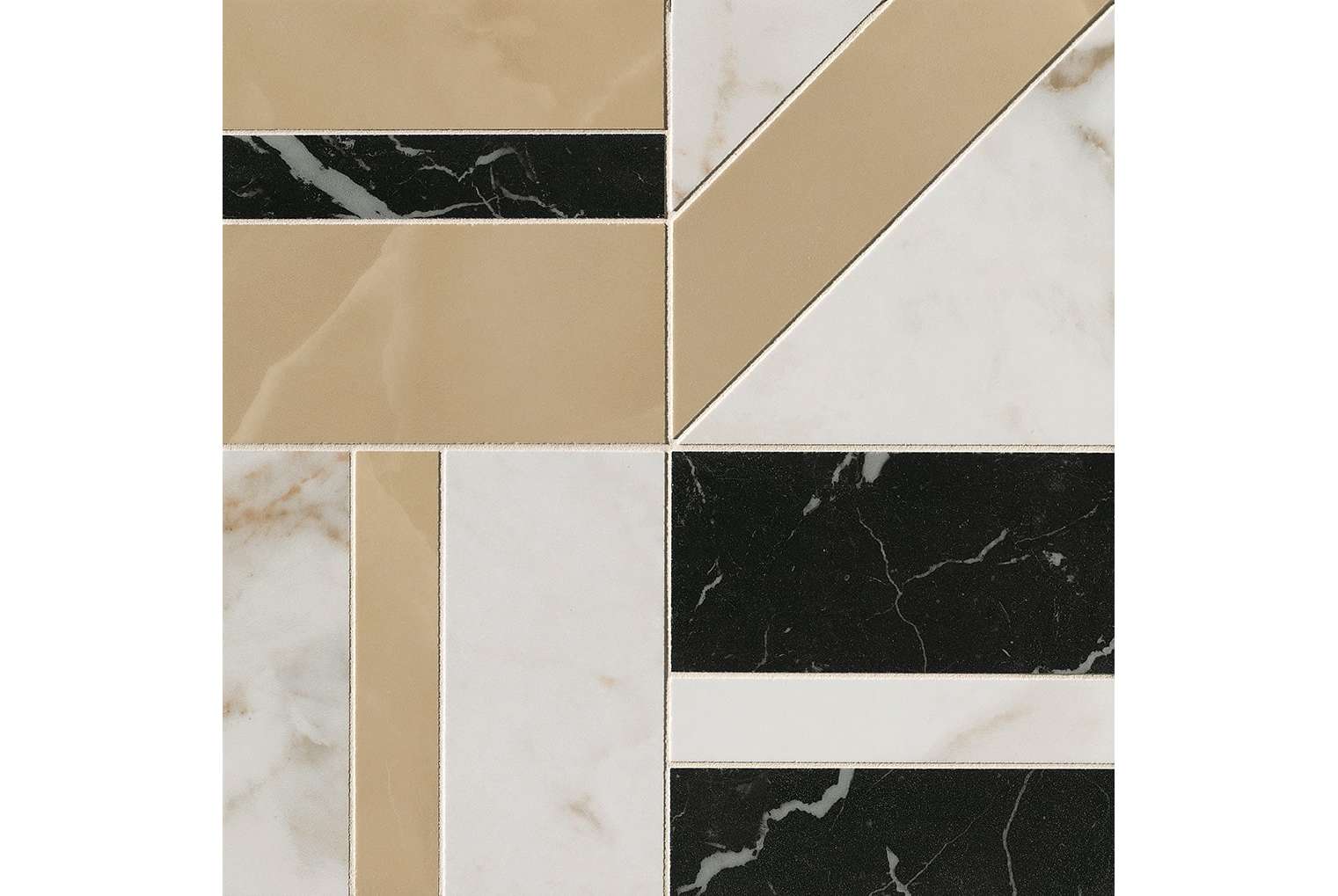 Керамогранит FAP Ceramiche Roma Gold Deco Mosaico Calacatta Delicato/Onice Miele/Nero Elegante