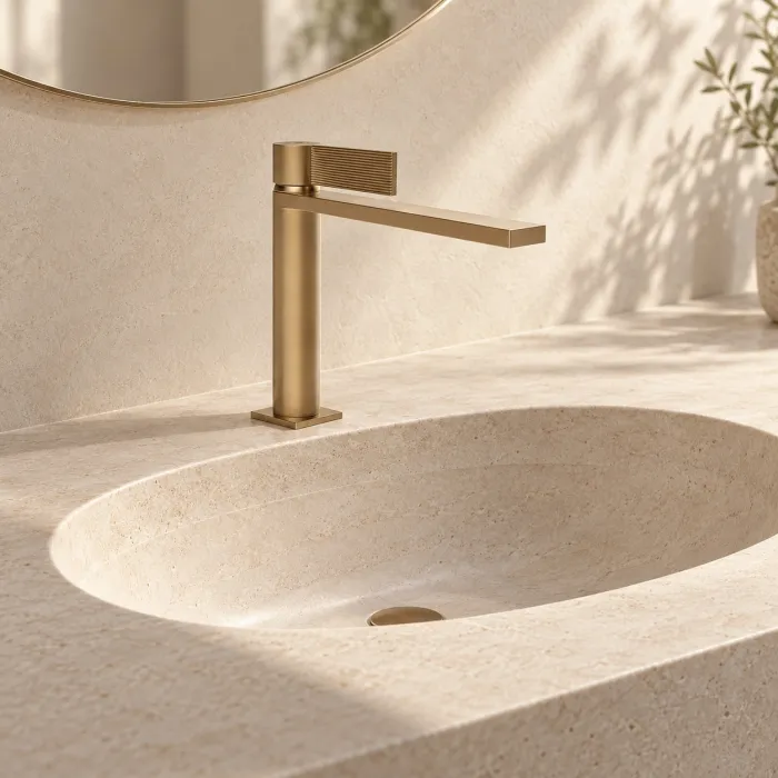 Cантехника Gessi Inverso Rigato Смеситель для раковины средней длины с донным клапаном 