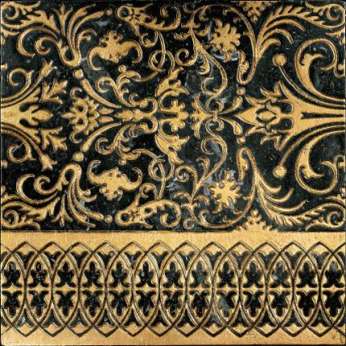 Мрамор Petra Antiqua Lacche 2 CAMELOT Fondo Nero Marquinia - Decoro Oro 30,5 x 30,5