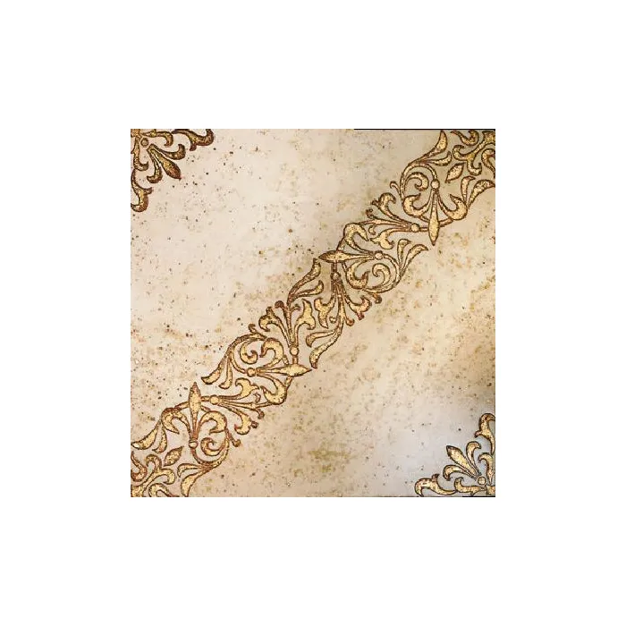 Мрамор Petra Antiqua Lacche 1 SCROLL Fondo Travertino Chiaro - Decoro Oro 30,5 x 30,5