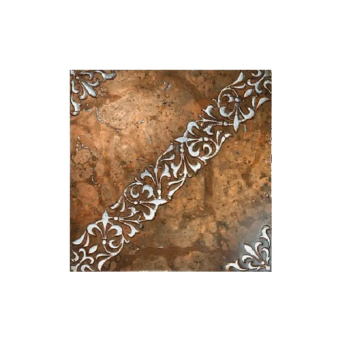 Мрамор Petra Antiqua Lacche 1 SCROLL Fondo Radica - Decoro Argento 30,5 x 30,5