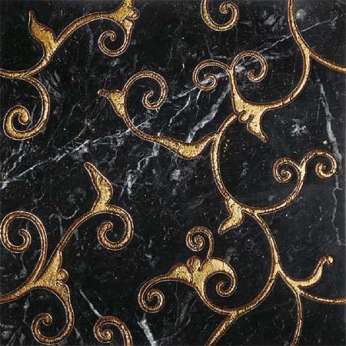 Мрамор Petra Antiqua Lacche 1 DAMASCO 2 Fondo Biancone - Decoro Oro 30,5 x 30,5