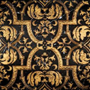 Мрамор Petra Antiqua Lacche 2 GLAMOUR 2 Fondo Nero Marquinia  Decoro Oro 30,5 x 30,5