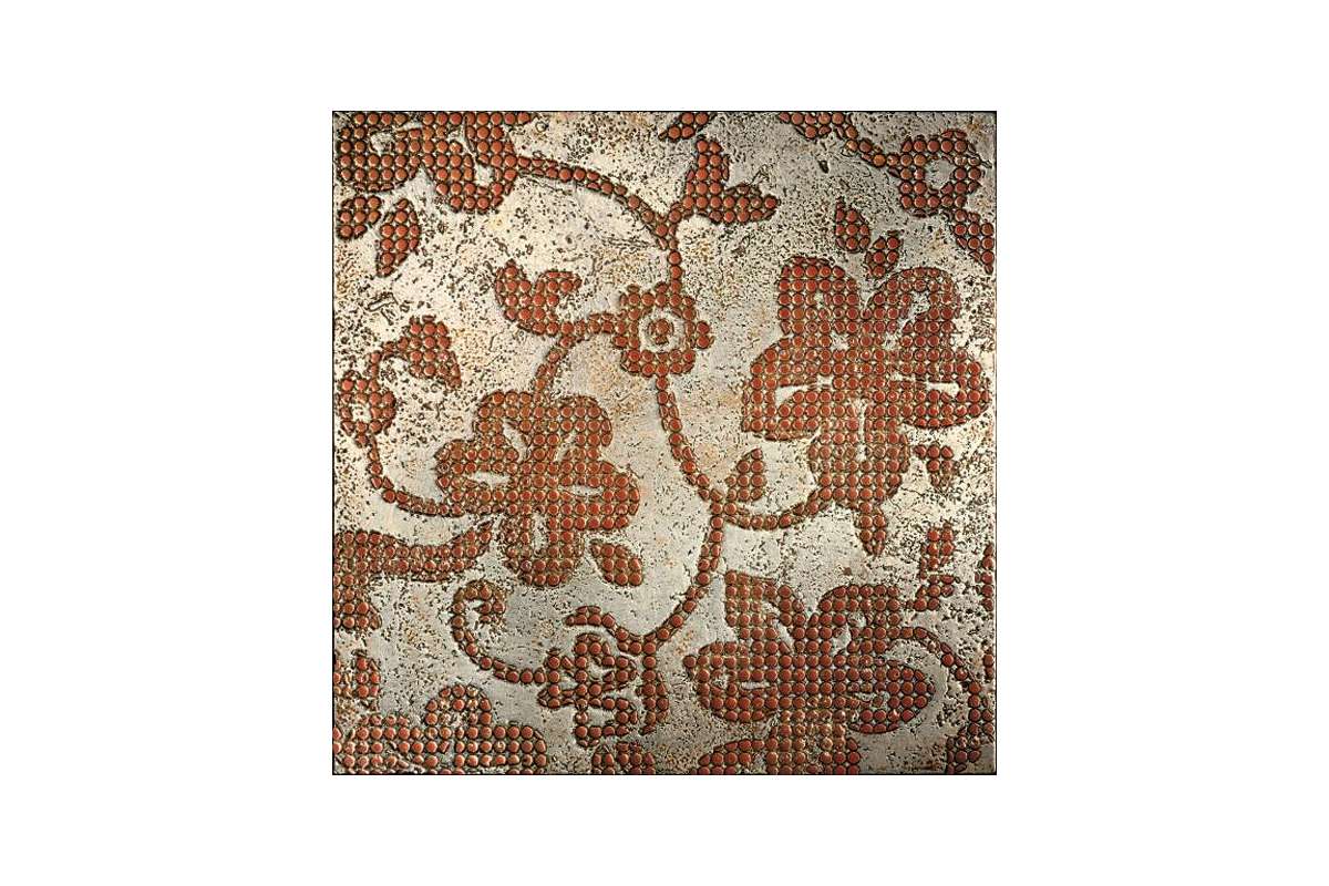 Мрамор Petra Antiqua Lacche 2 Cork Fondo Argento Decoro Travertino Rosso 30,5 X 30,5