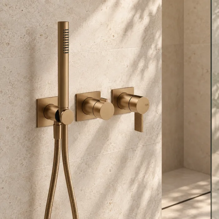 Cантехника Gessi Inverso Rigato Внешняя часть настенного смесителя для душа на 2 выхода, с ручным душем