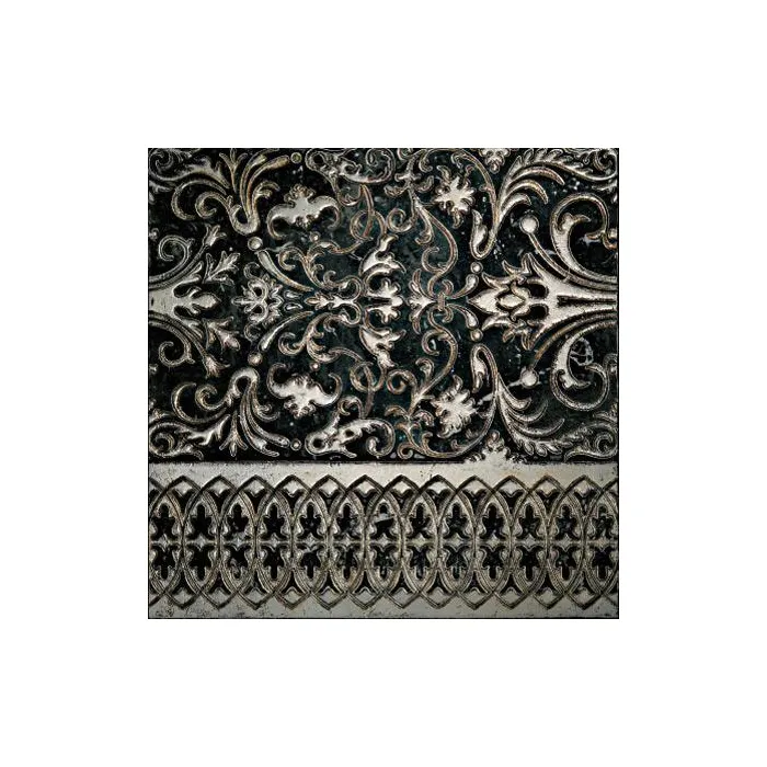 Мрамор Petra Antiqua Lacche 2 CAMELOT Fondo Nero Marquinia - Decoro Argento 30,5 x 30,5
