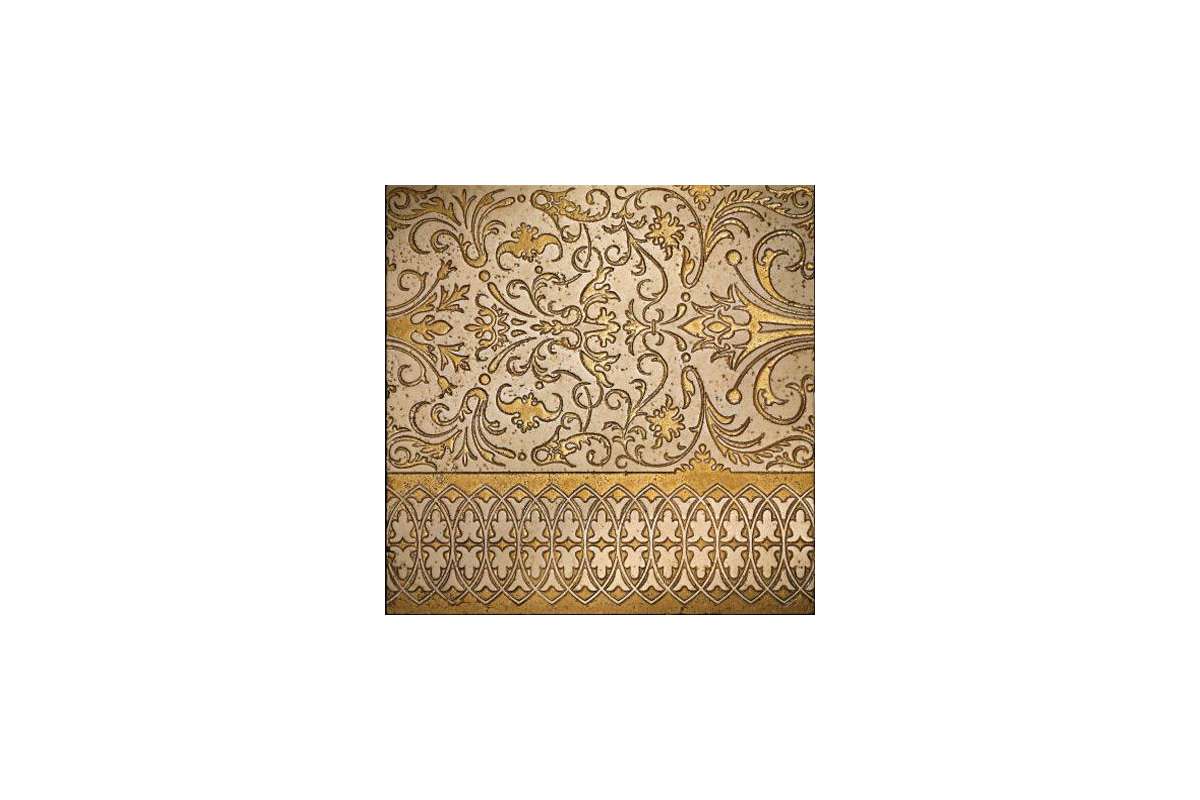 Мрамор Petra Antiqua Lacche 2 Camelot  Fondo Biancone - Decoro Oro  30,5 X 30,5