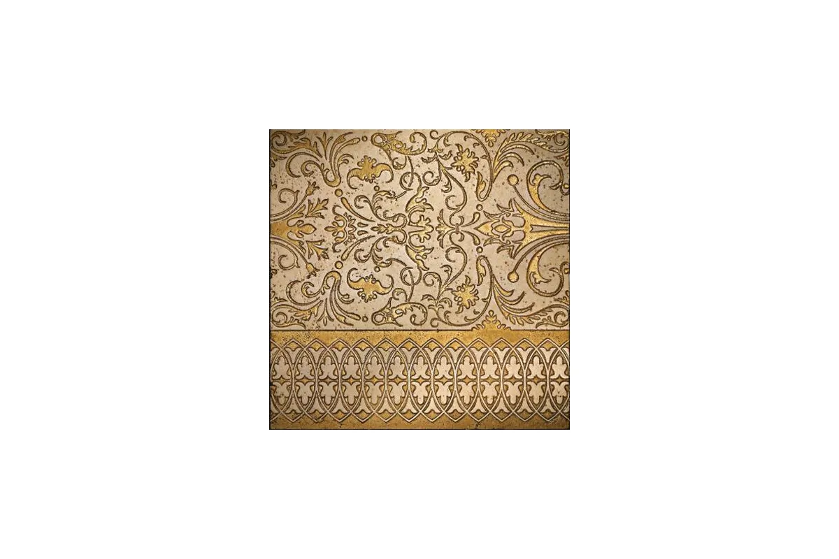 Мрамор Petra Antiqua Lacche 2 Camelot  Fondo Biancone - Decoro Oro  30,5 X 30,5