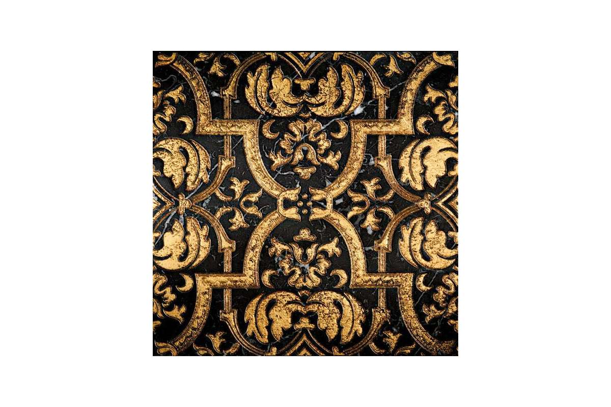 Мрамор Petra Antiqua Lacche 2 Glamour 2 Fondo Nero Marquinia  Decoro Oro 30,5 X 30,5