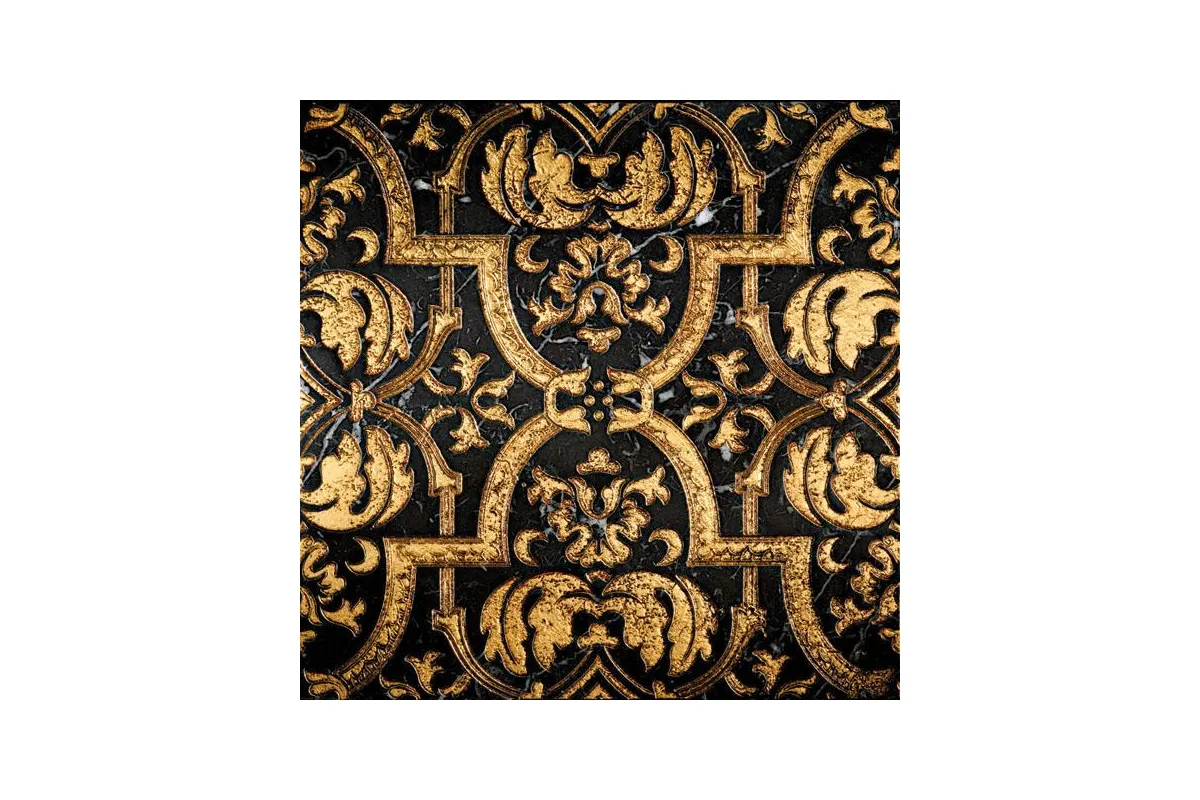 Мрамор Petra Antiqua Lacche 2 Glamour 2 Fondo Nero Marquinia  Decoro Oro 30,5 X 30,5