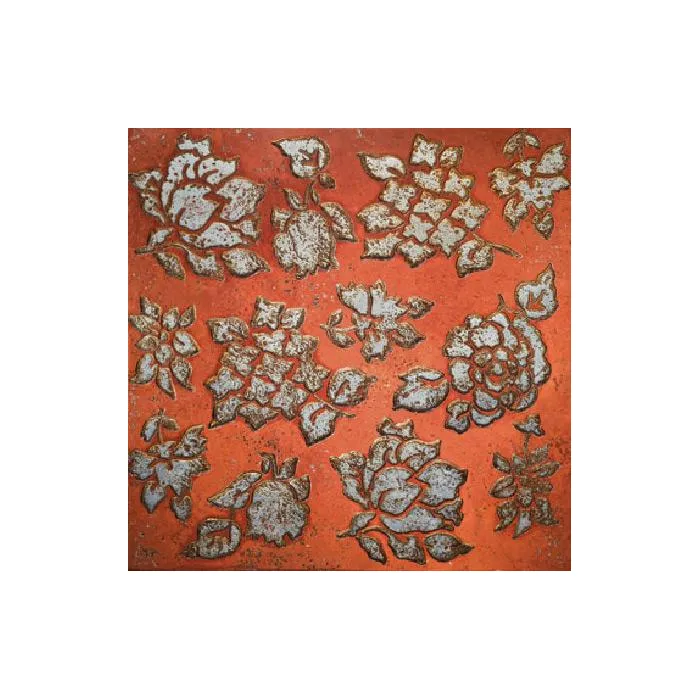 Мрамор Petra Antiqua Lacche 1 STENCIL Fondo Travertino Rosso - Decoro Argento 30,5 x 30,5