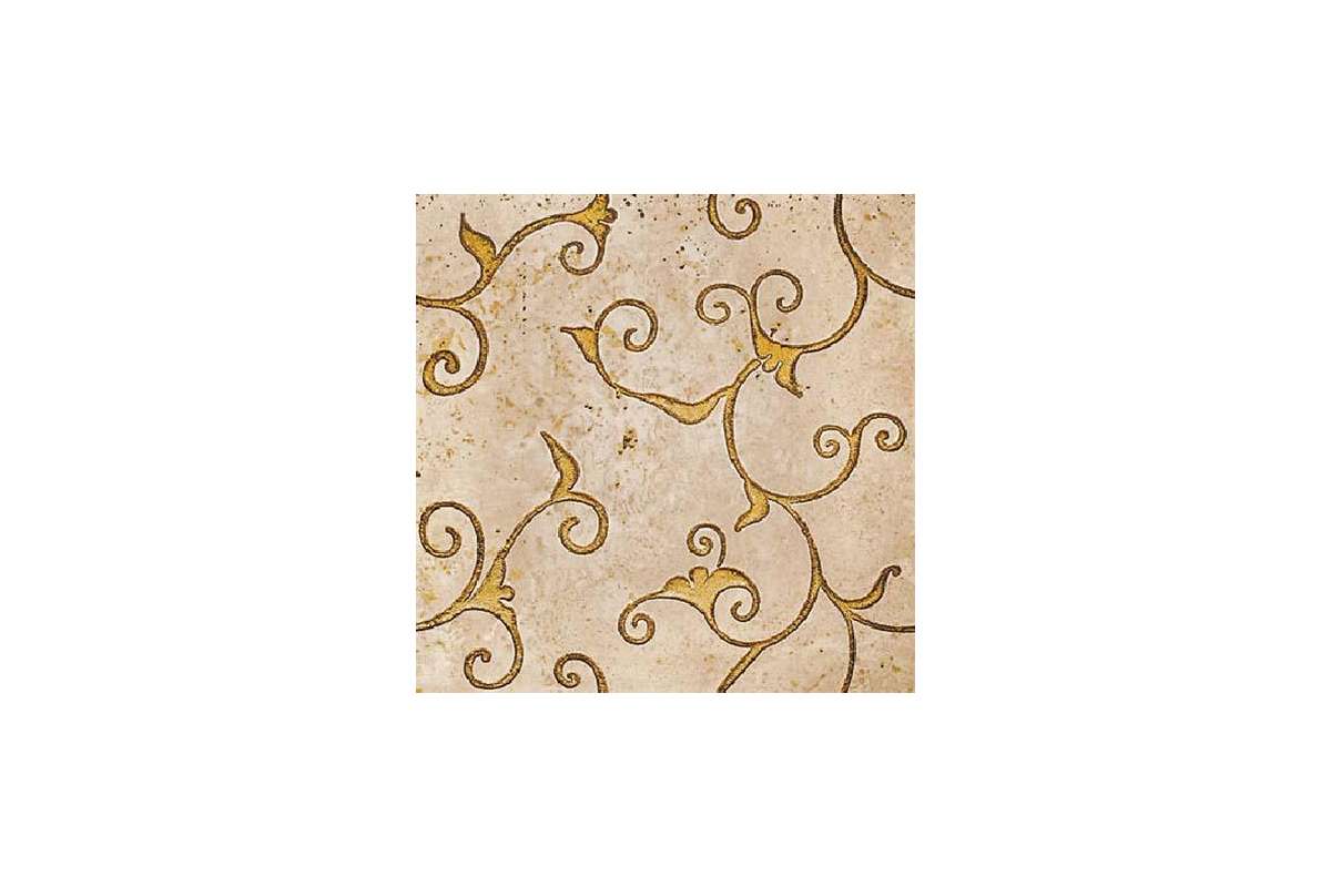 Мрамор Petra Antiqua Lacche 1 Damasco 2 Fondo Travertino Chiaro - Decoro Oro 30,5 X 30,5
