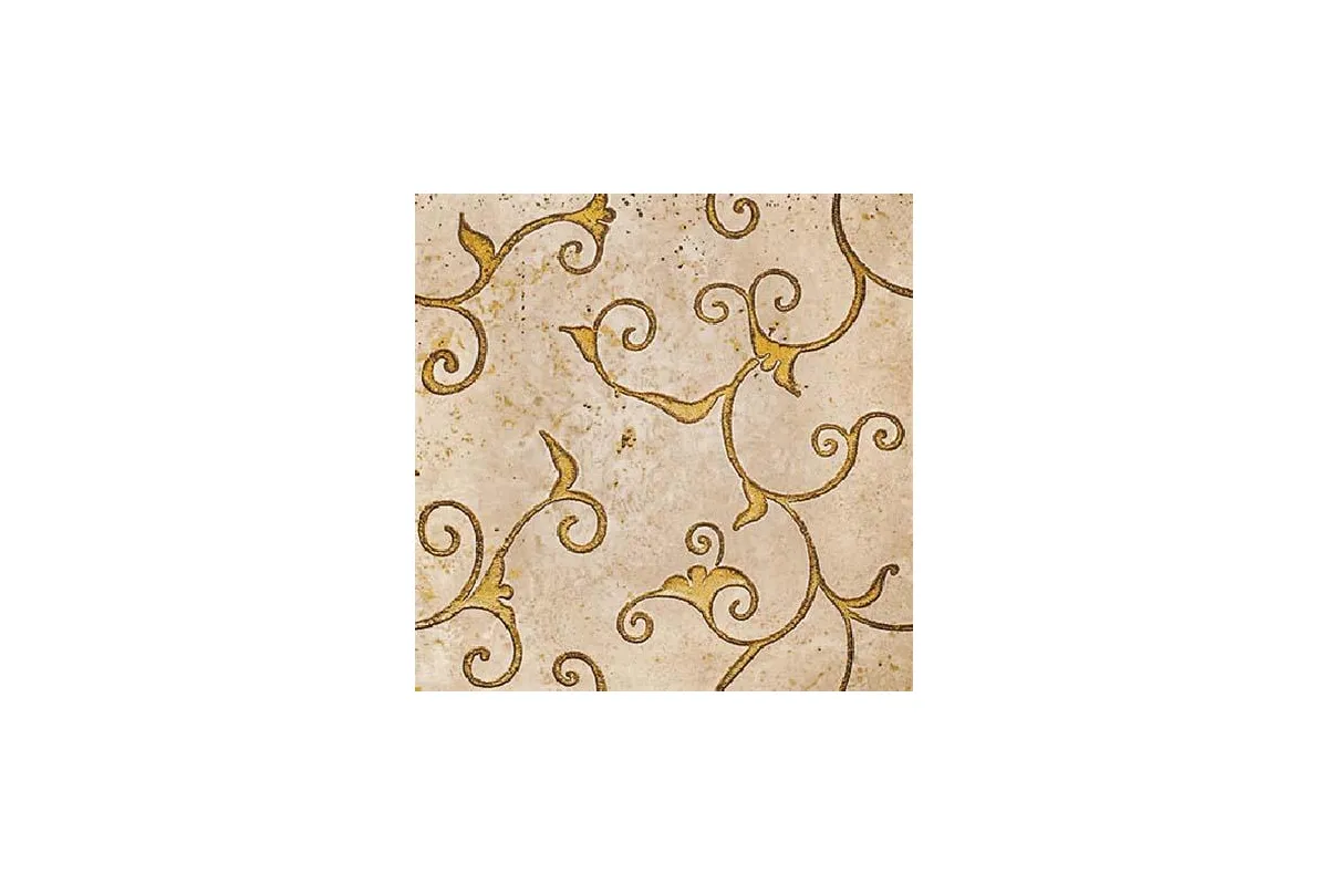 Мрамор Petra Antiqua Lacche 1 Damasco 2 Fondo Travertino Chiaro - Decoro Oro 30,5 X 30,5