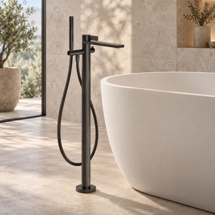 Cантехника Gessi Inverso Rigato Внешняя часть напольного смесителя для ванны с перекл и ручным душем