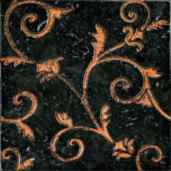 Мрамор Petra Antiqua Lacche 2 FLOWER Fondo Nero Marquinia - Decoro Rame 30,5 x 30,5