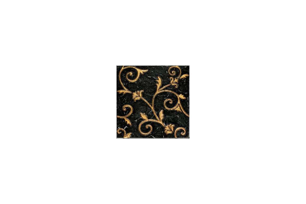 Мрамор Petra Antiqua Lacche 2 Flower  Fondo Nero Marquinia - Decoro Oro   30,5 X 30,5