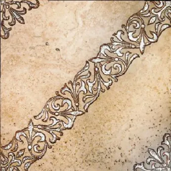 Мрамор Petra Antiqua Lacche 1 SCROLL Fondo Travertino Chiaro - Decoro Argento 30,5 x 30,5