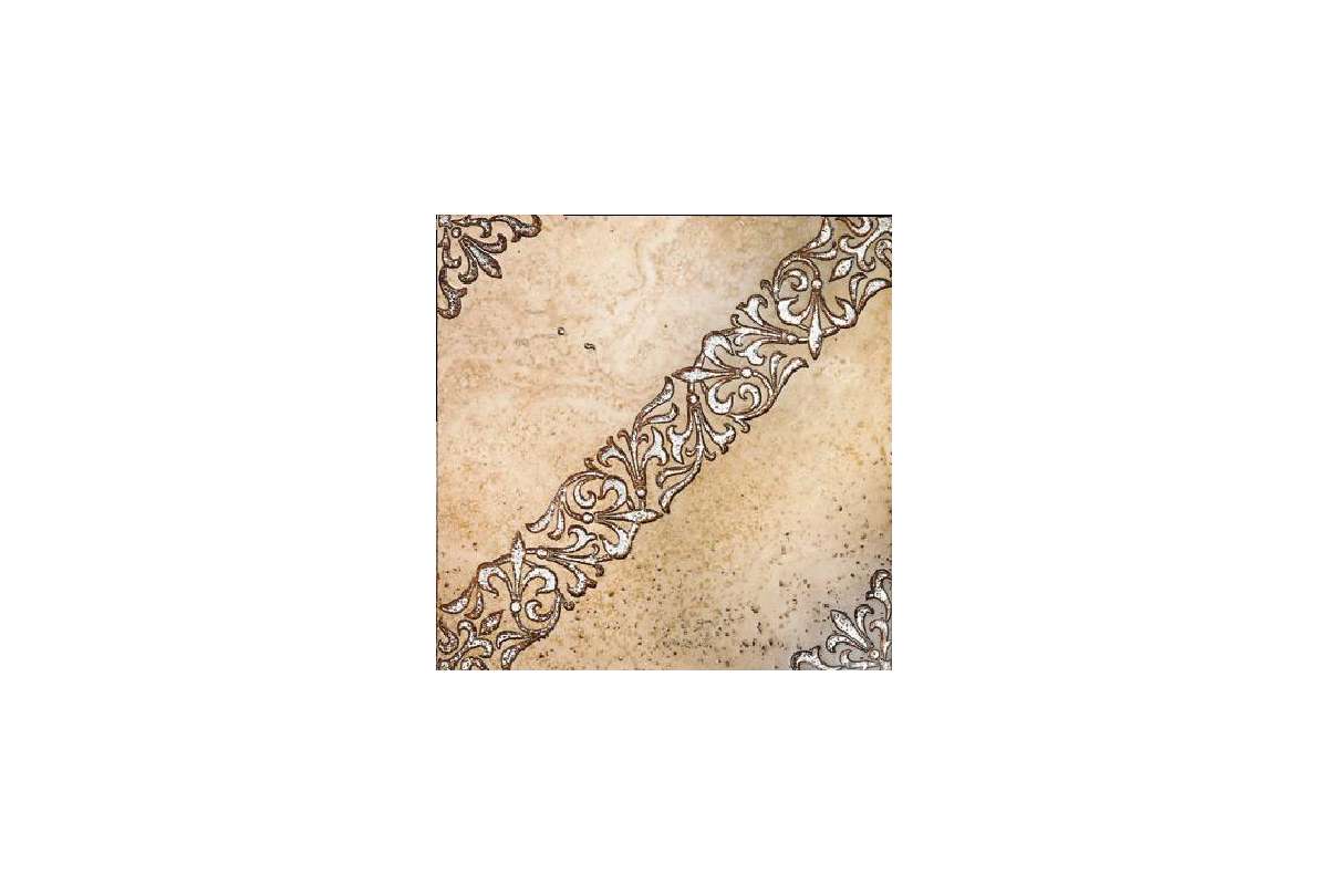 Мрамор Petra Antiqua Lacche 1 Scroll Fondo Travertino Chiaro - Decoro Argento 30,5 X 30,5