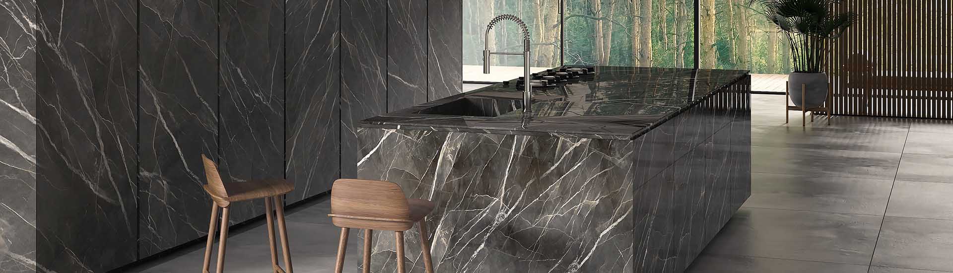 Керамогранит Laminam Rus Diamond Calacatta Black Bocciardato