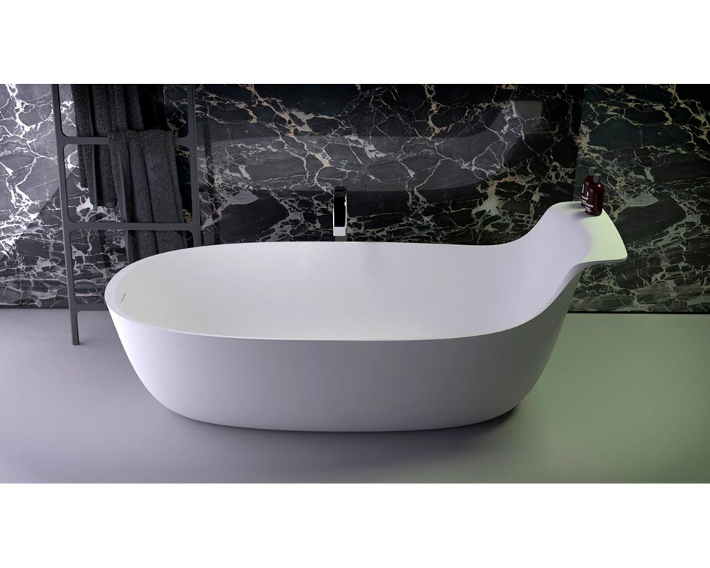 Ванна PRIME OVAL отдельностоящая с высокой спинкой, 195x85x75/50Hсм, с щелевым сливом-переливом